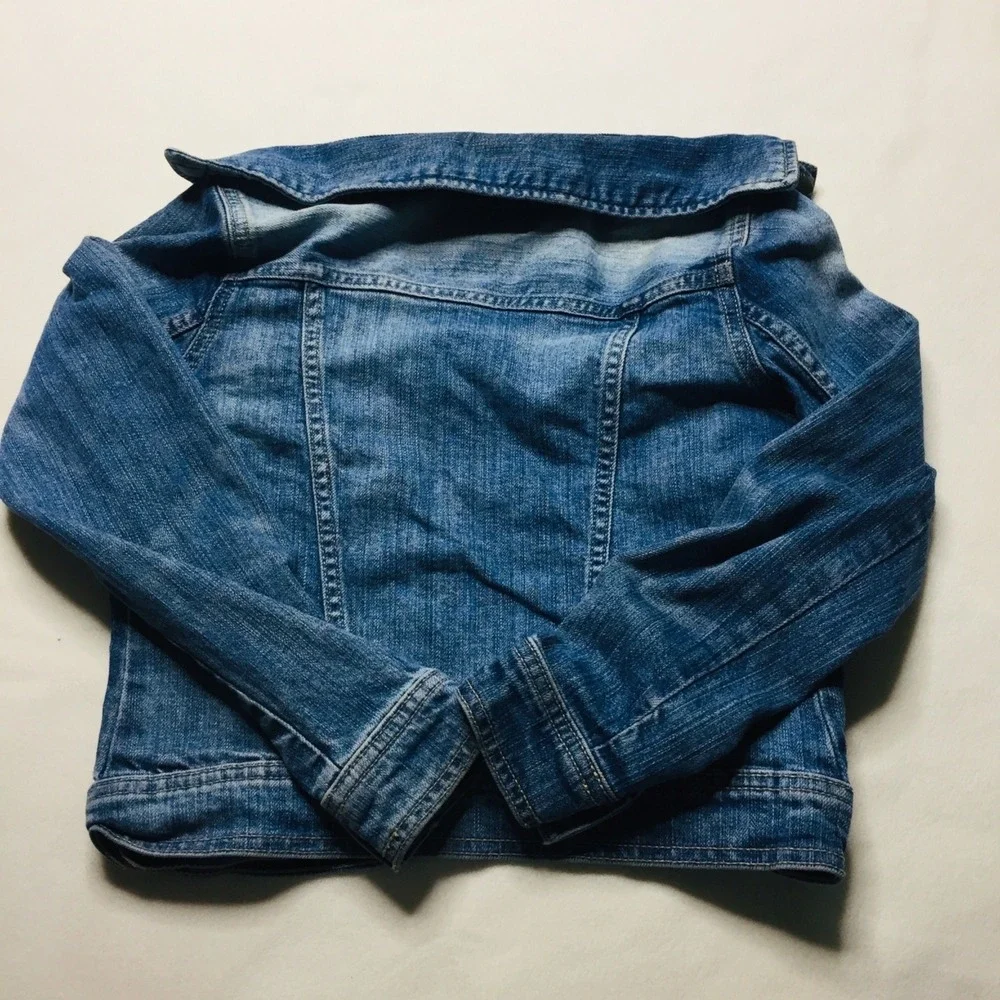 Gap Kids Jean Jacket Girls Medium Denim Dark Wash Button Up Cropped Pockets